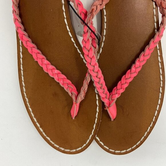GAP | Braided Leather Neon Coral Sandals Flip Flops 8 NWT - Picture 3 of 6